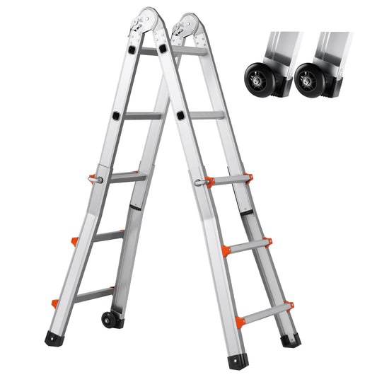 Telescoping Ladder A Frame, 9.5 FT Compact Aluminum Extension Ladder, Multi-Function Portable Collapsible RV Ladder, Telescopic Ladder for Homework Stairs Indoor Outdoor Roof, 330lb Load
