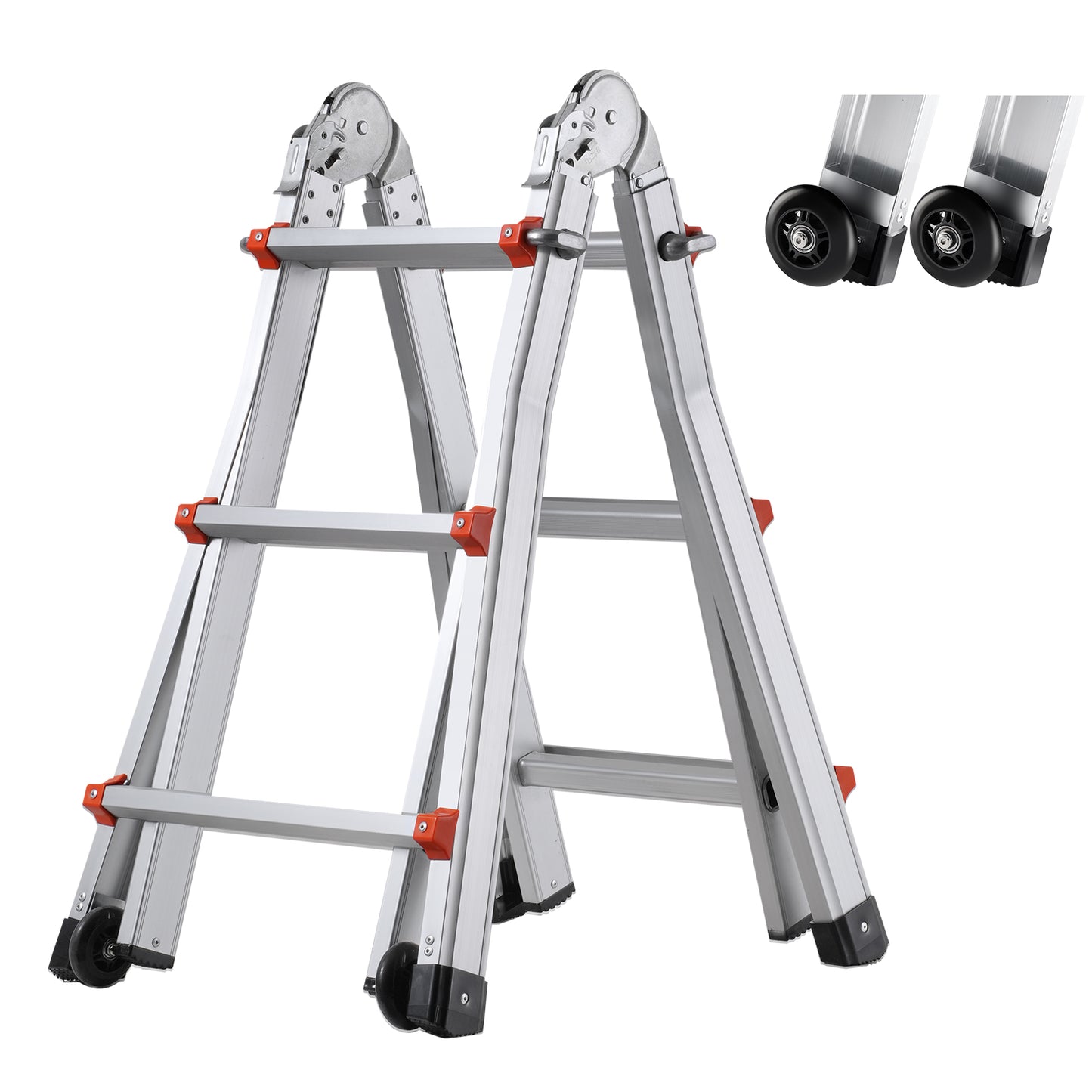 Telescoping Ladder A Frame, 9.5 FT Compact Aluminum Extension Ladder, Multi-Function Portable Collapsible RV Ladder, Telescopic Ladder for Homework Stairs Indoor Outdoor Roof, 330lb Load