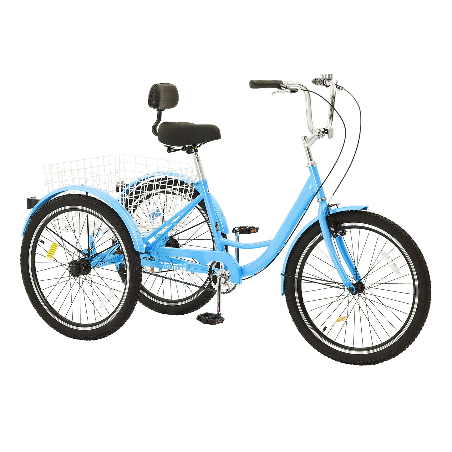 24 in. Adult Tricycle 3-Wheel Carbon Steel Cruiser Bike Single Speed with 265 lb. Rear Basket Adjustable Seat Blue