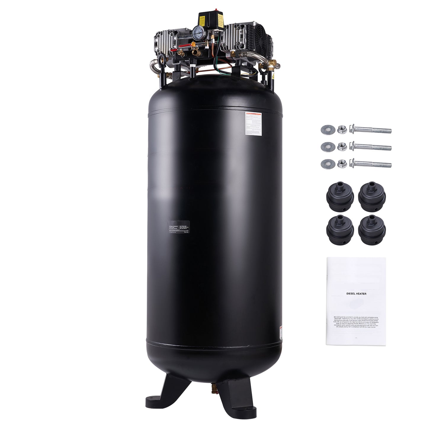80 Gallon Air Compressor, 6.5HP 15.5 PSI, 2-Stage 145PSI Oil Free Stationary Air Compressor Tank for Industrial Manufacturing, Construction Sites (3-Phase Power, 220V 60 Hz)