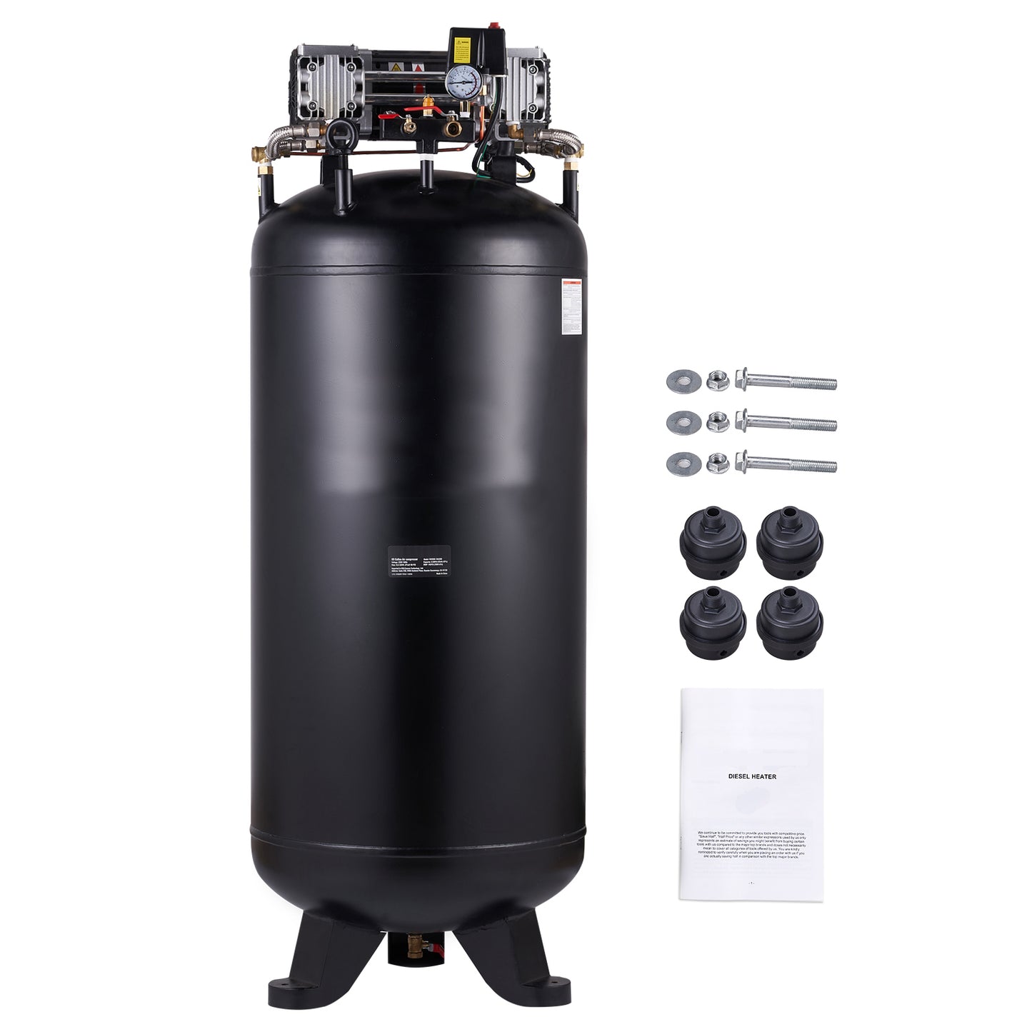 80 Gallon Air Compressor, 6.5HP 15.5 PSI, 2-Stage 145PSI Oil Free Stationary Air Compressor Tank for Industrial Manufacturing, Construction Sites (3-Phase Power, 220V 60 Hz)