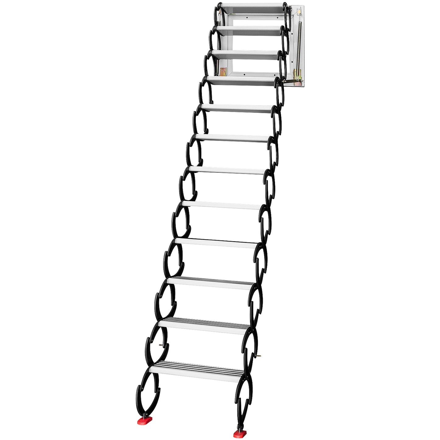 Attic Steps Pull Down 12 Steps Attic Stairs Alloy Attic Access Ladder, Black Pulldown Attic Stairs, Wall-mounted Folding Stairs for Attic, Retractable Attic Ladder with Armrests, 9.8 feet Height