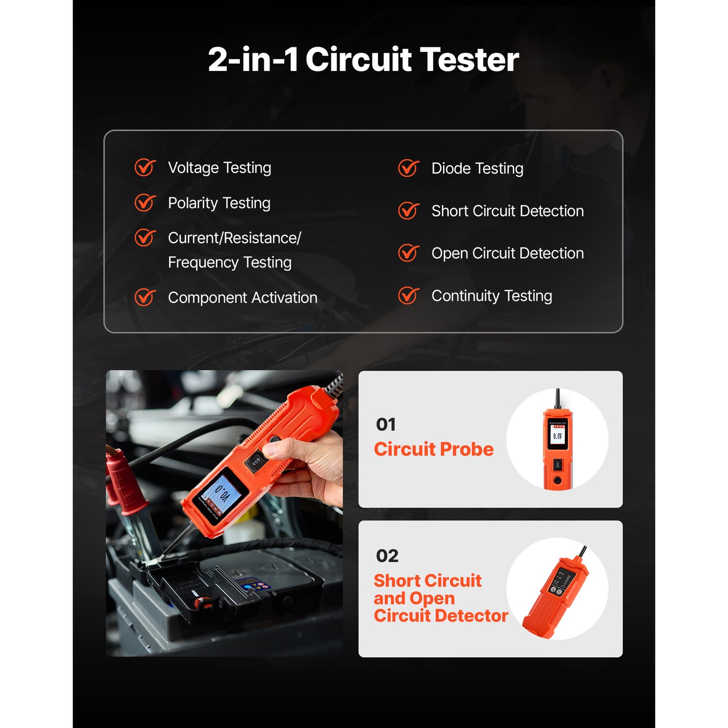 Automotive Circuit Tester Kit 8-35V DC Power Probe with TFT Display, Light and 19.7 ft. Extension Cable