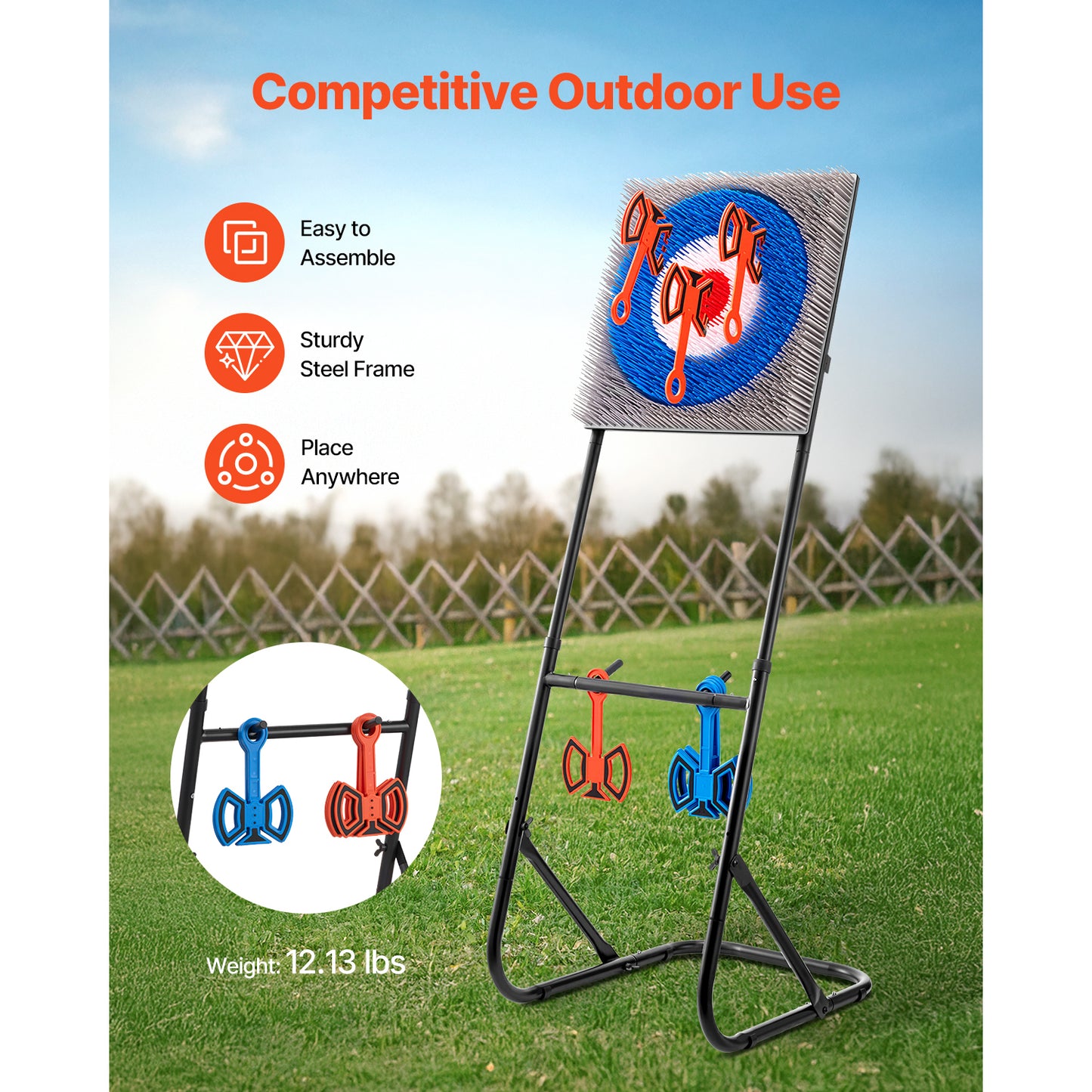 Axe Throwing Game Set, Plastic Bristle Target with 8 Foam Throwing Axes, Foldable Steel Frame for Backyard