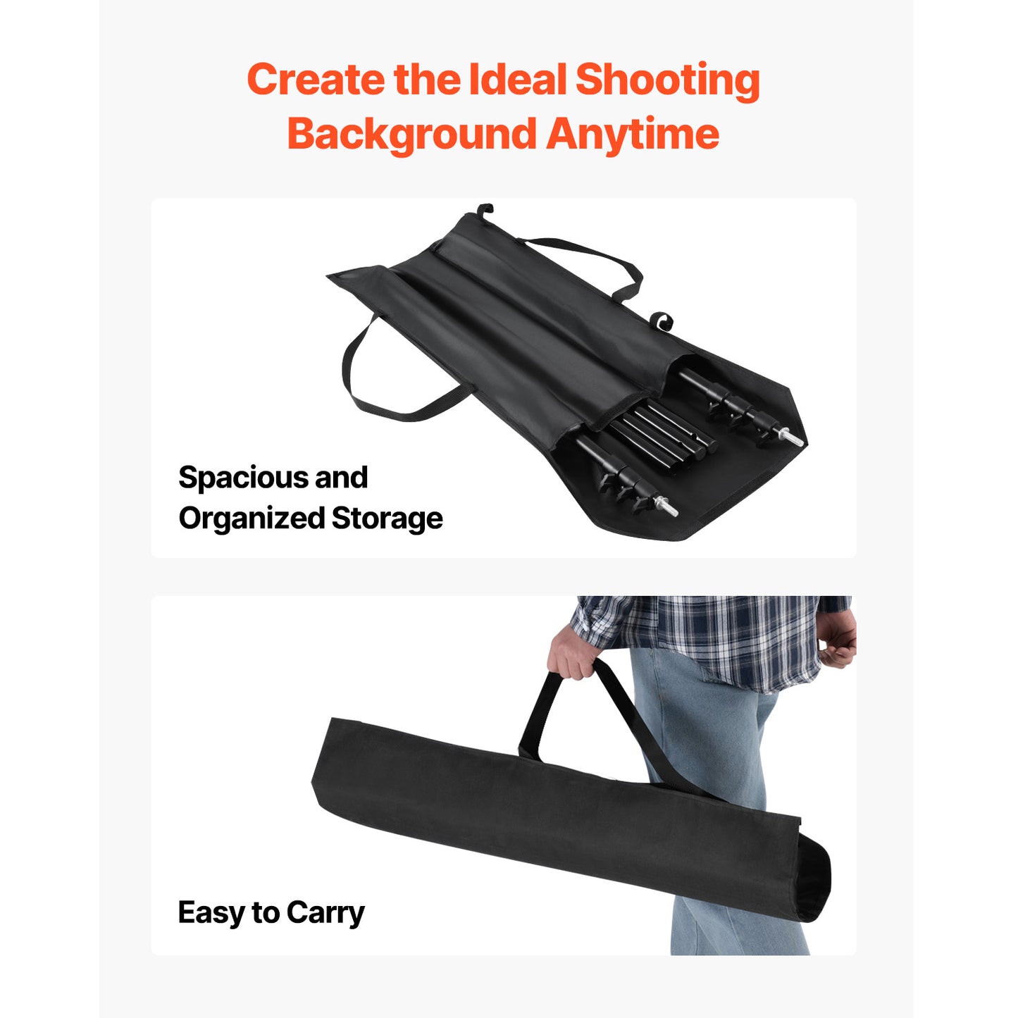Backdrop Stand 10 x 10 ft. Adjustable Photo Background Stand Kit with 4 Crossbars and Carry Bag
