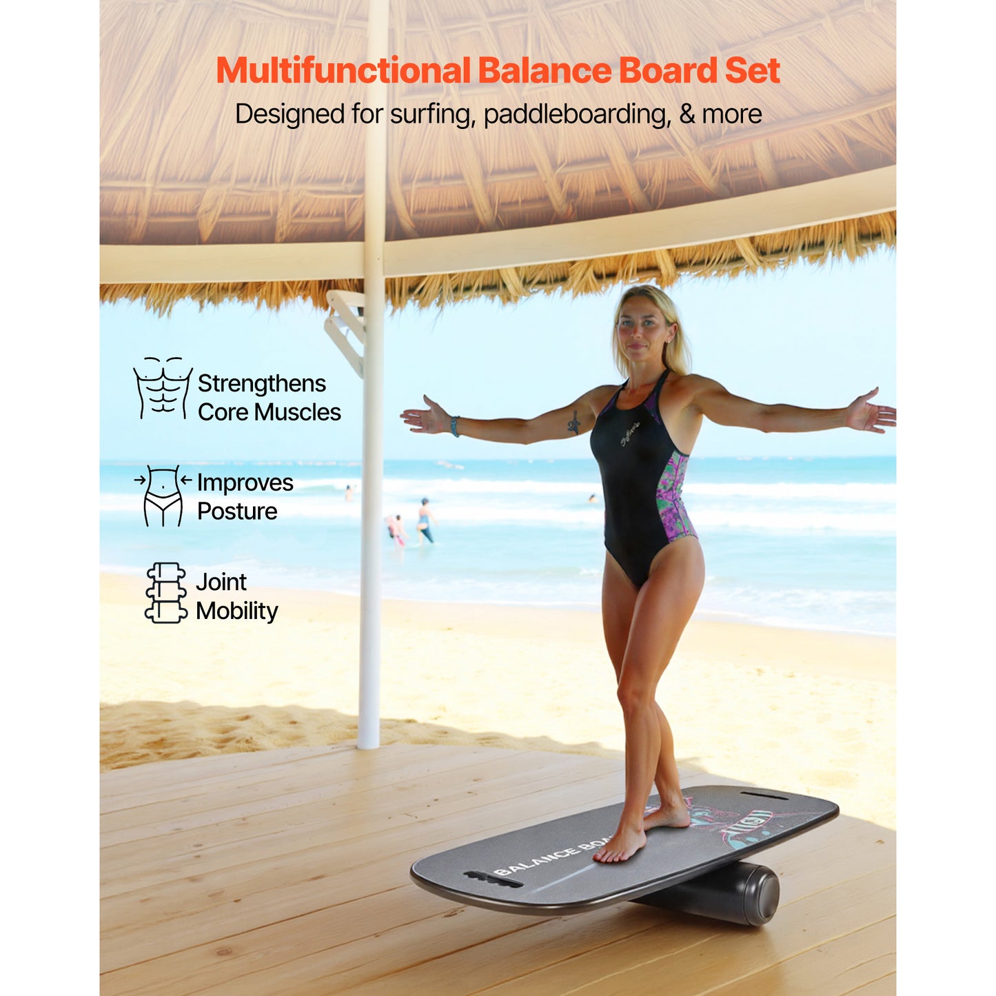 2-in-1 Balance Board with Roller, 35 x 15 in. Wobble Trainer, Magnetic Stoppers, 441 lb. Capacity