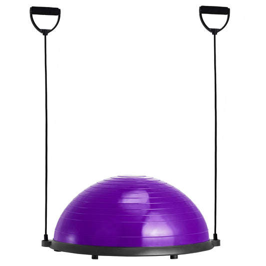 Half Exercise Ball Trainer 23 in. 660 lb. Capacity, Resistance Bands  Foot Pump, Yoga Balance Ball, Purple