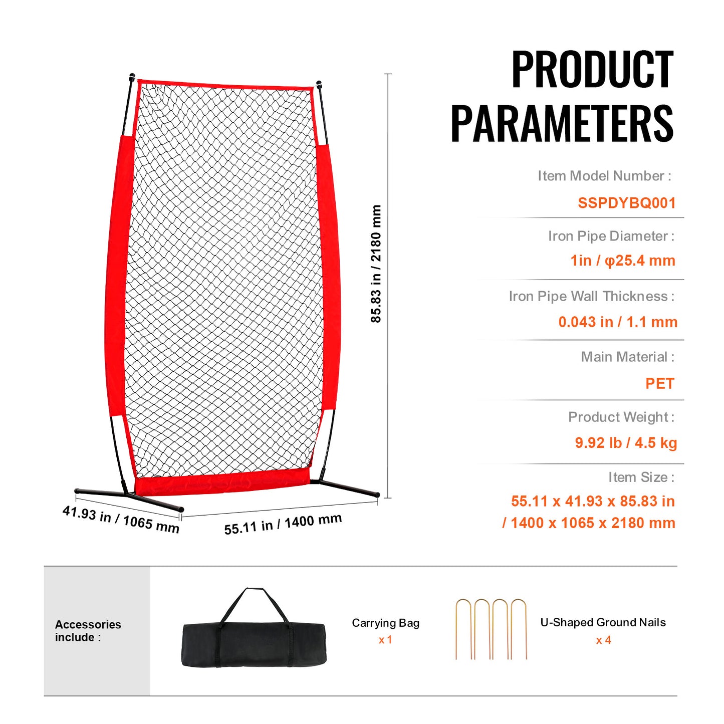 7 x 4 ft. I Screen Baseball Pitching Net Ultralight 9.92 lb., Softball Safety Screen with Carry Bag and Ground Stakes