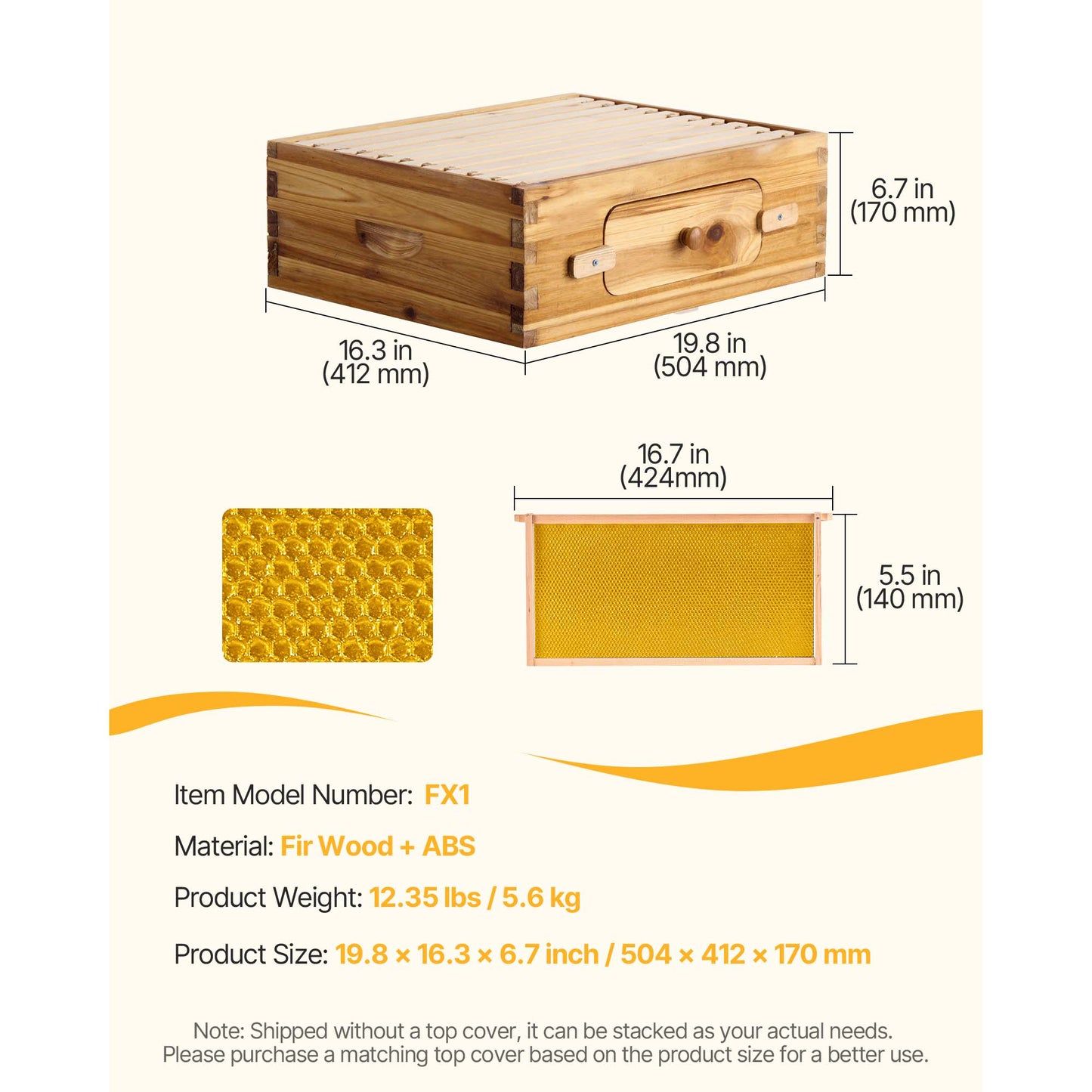 10 Frame Bee Hive Medium Box Starter Kit 100% Beeswax Coated Fir Wood Langstroth Beehive with Acrylic Windows