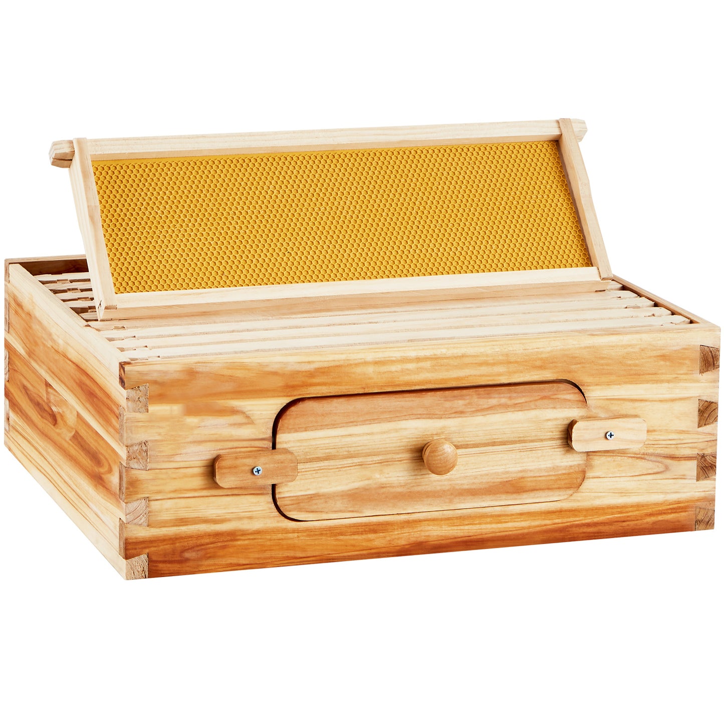 10 Frame Bee Hive Medium Box Starter Kit 100% Beeswax Coated Fir Wood Langstroth Beehive with Acrylic Windows