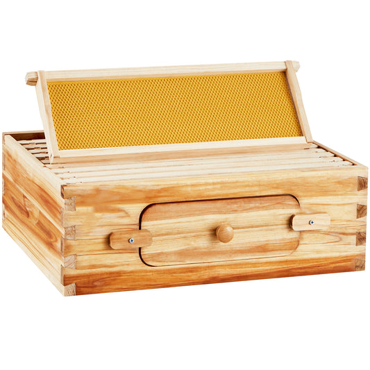 10 Frame Bee Hive Medium Box Starter Kit 100% Beeswax Coated Fir Wood Langstroth Beehive with Acrylic Windows