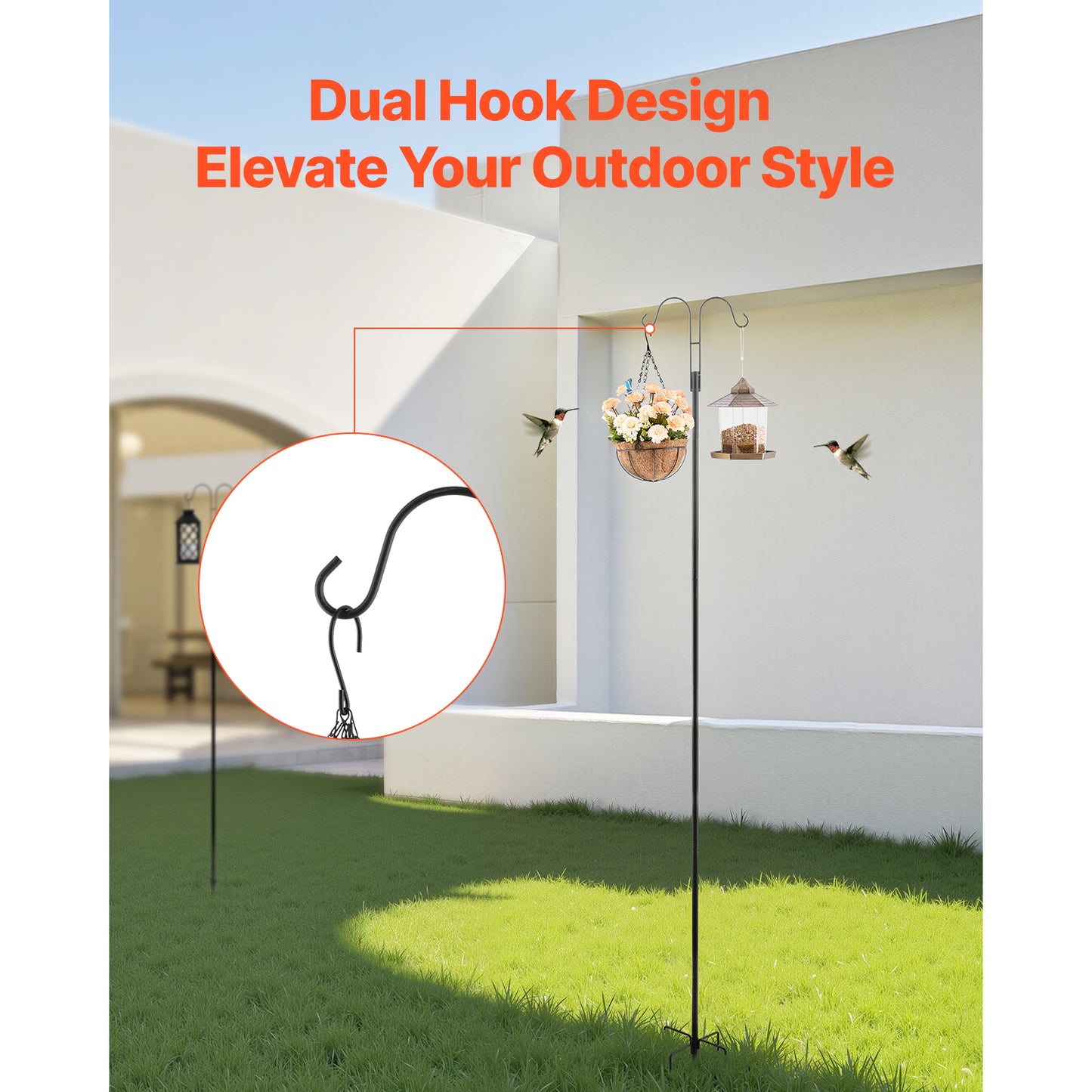 Double Shepherds Hooks 8 Pack 92 in. Tall, 3/4 in. Heavy Duty Bird Feeder Pole Garden Hooks for Plants Lanterns