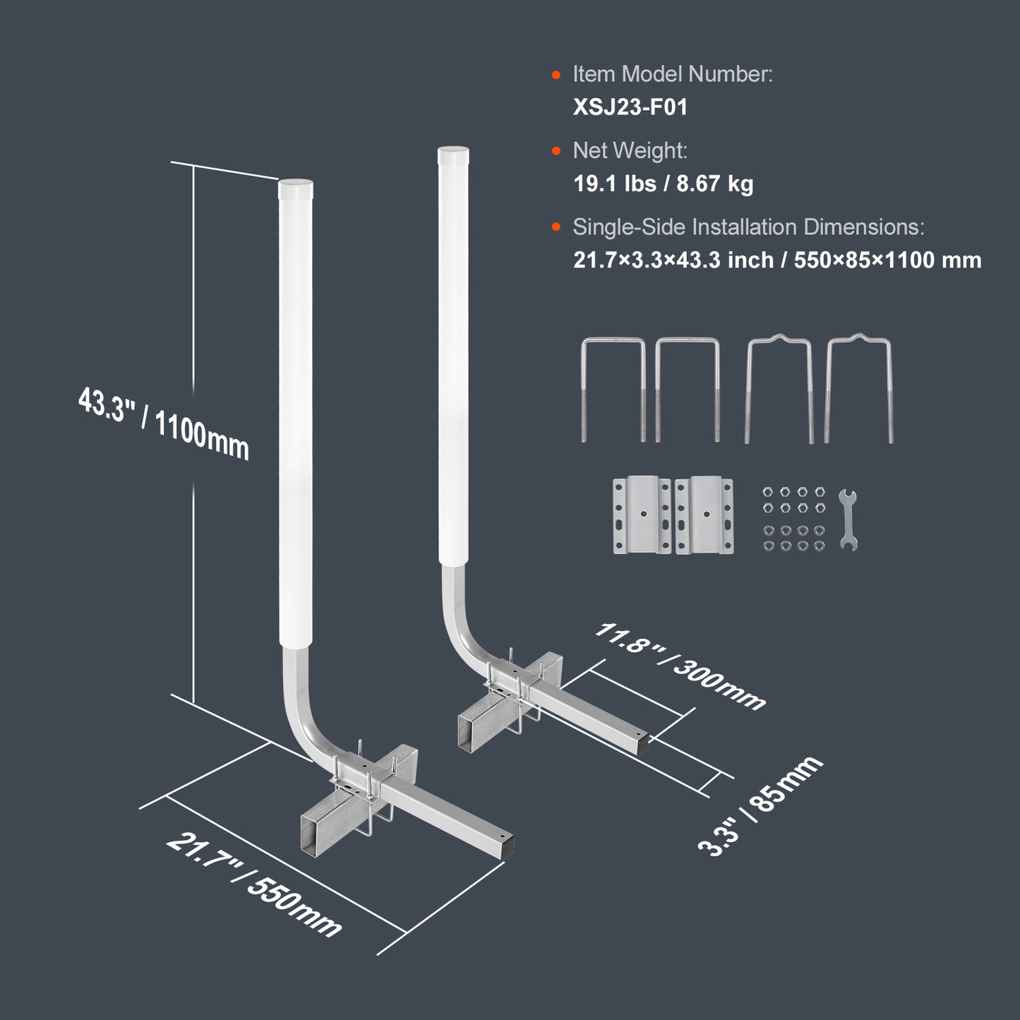 40 in. Boat Trailer Guide Poles 2-PCS High Hardness Steel Guide-Ons with PVC Pipe Posts Adjustable