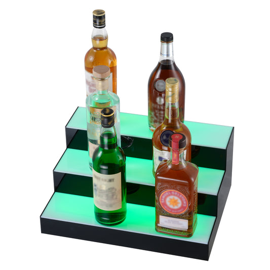 LED Lighted Liquor Bottle Display, 3 Tier 16 in. Illuminated Bar Shelf Stand with RF Remote and App Control