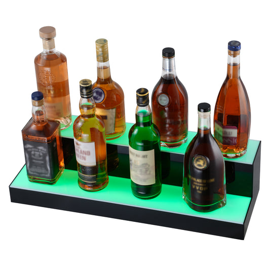 Lighted Liquor Bottle Display 24 in., 2-Tier LED Bar Shelf Riser, Acrylic Whiskey Stand, RF  App Control