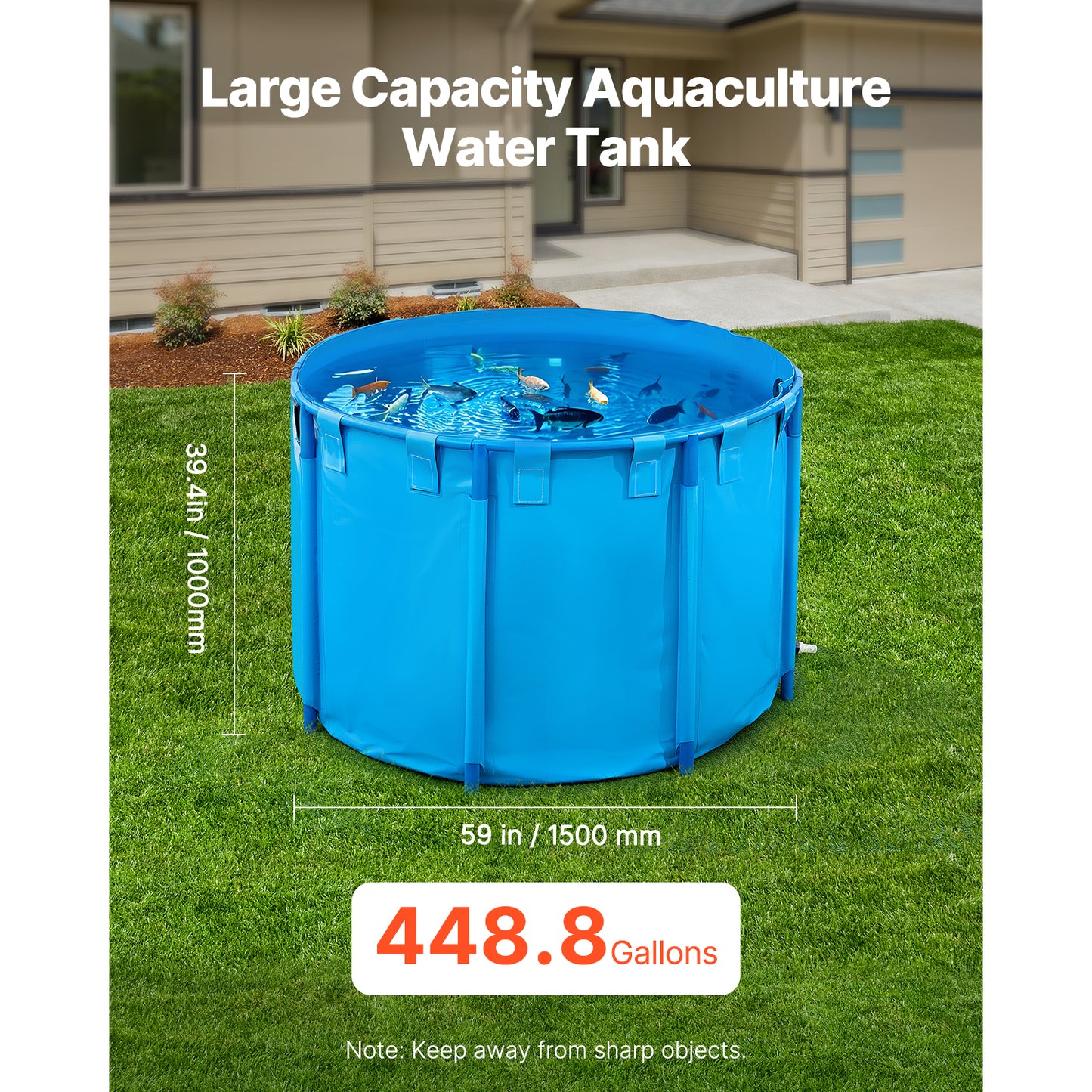 Canvas Fish Pond 448.8 Gal. Above-Ground Round Koi Tank 59 x 59 x 39.4 in. with Drain Valve, Blue