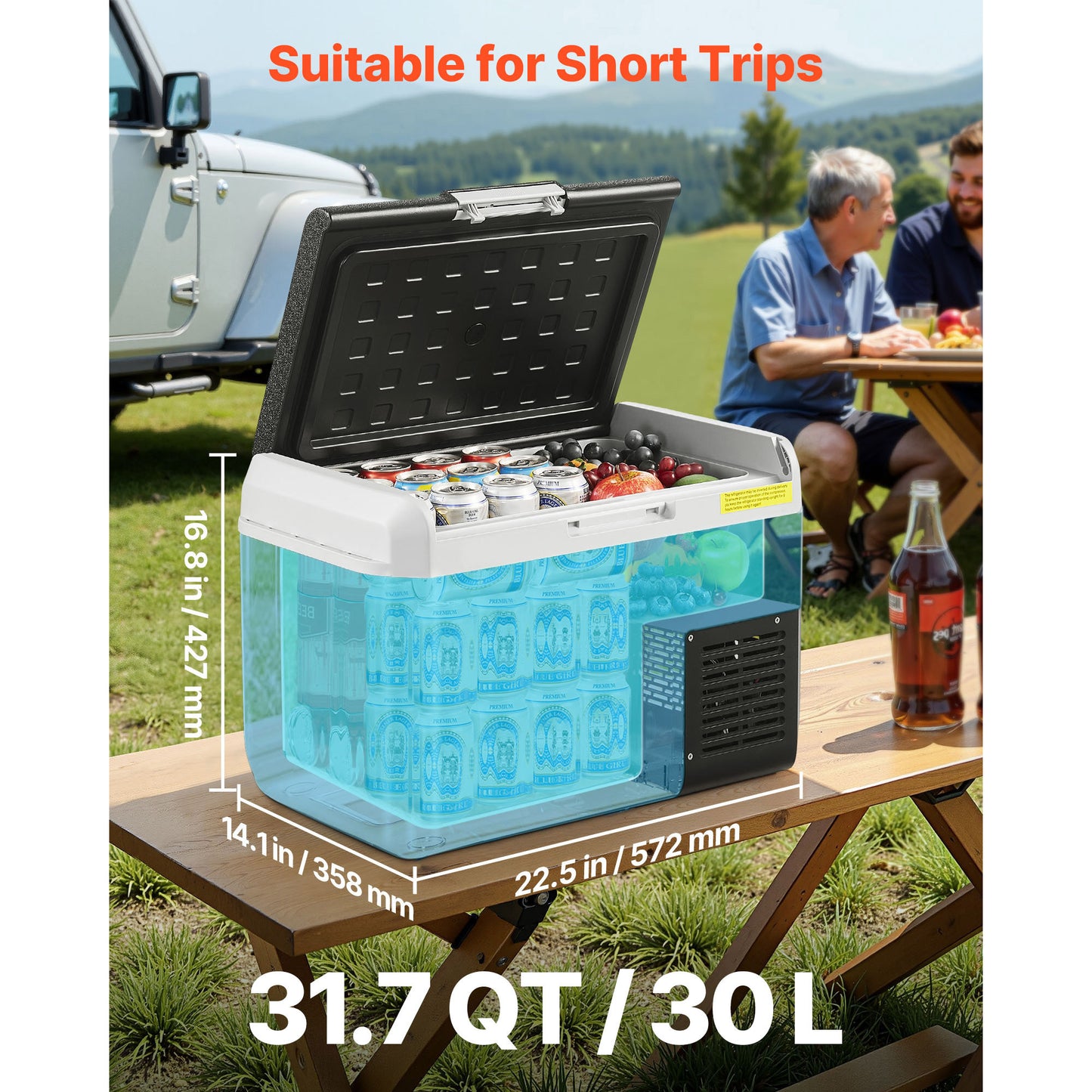 12V Car Refrigerator 31.7 qt., -4¡ãF to 68¡ãF Portable Compressor Fridge, 12/24V DC + 100-240V AC, RV Camping Cooler