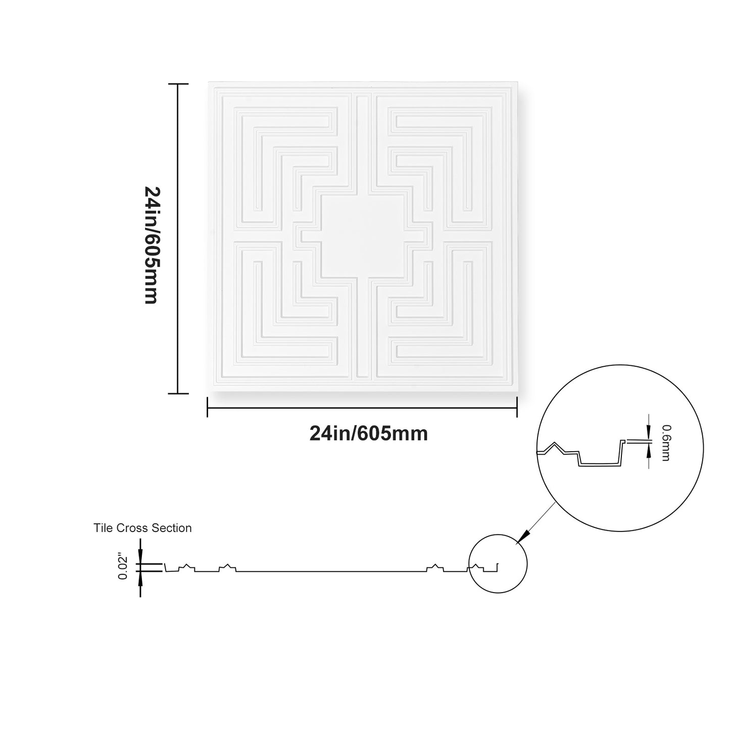 Ceiling Tiles, 12-Pack 24 x 24 in, Drop Ceiling Tiles Premium PVC Sheet, Easy Installation/ Cutting Plastic Glue-up Ceiling Tile, Ceiling Covering for Home/Office Decoration, White Echo Pattern