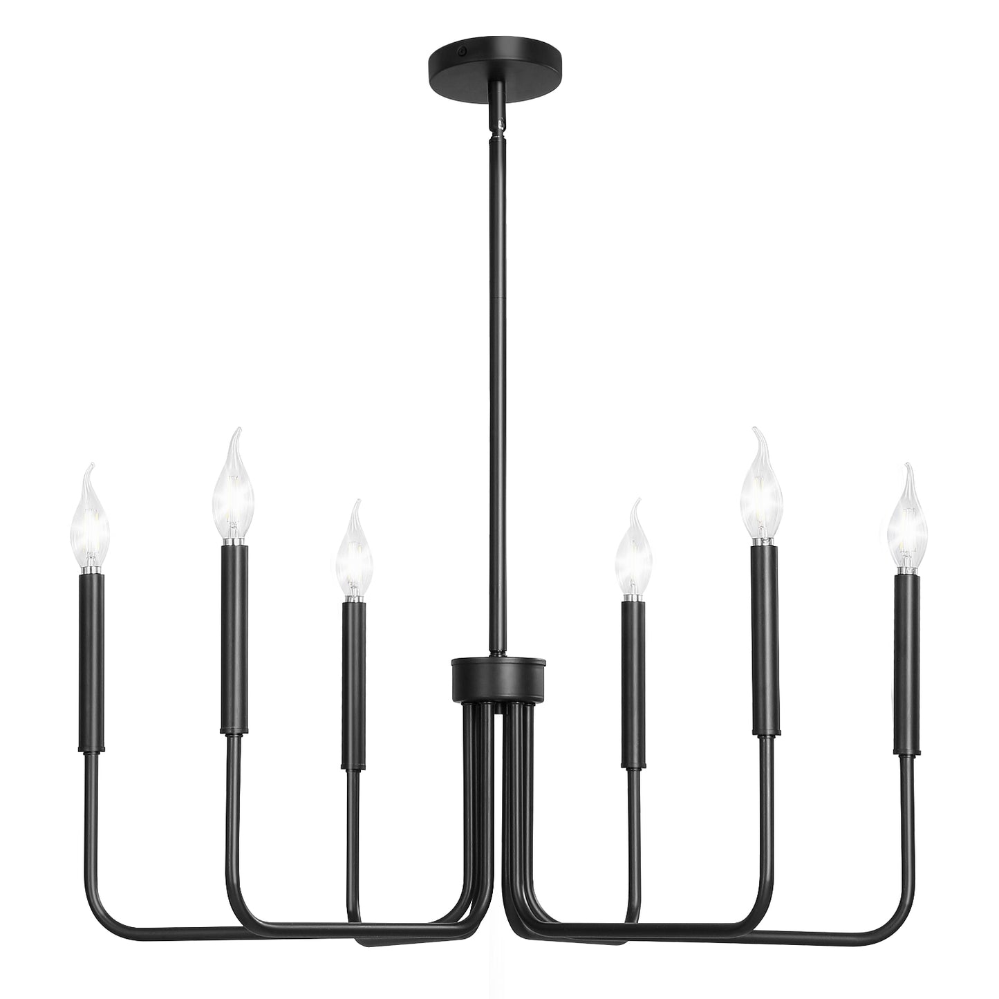 6-Light Black Adjustable Metal Frame Spider Design Chandelier for Dining Room and Living Room with Bulbs Not Included