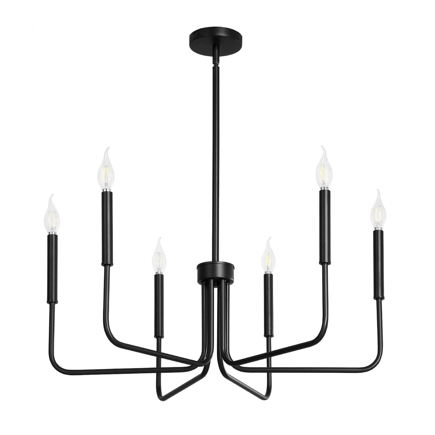 6-Light Black Adjustable Metal Frame Spider Design Chandelier for Dining Room and Living Room with Bulbs Not Included