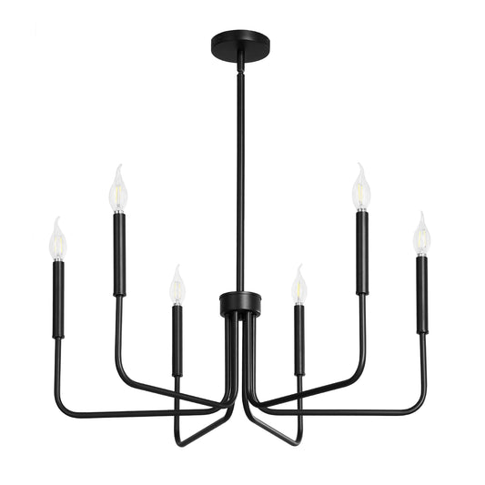 6-Light Black Adjustable Metal Frame Spider Design Chandelier for Dining Room and Living Room with Bulbs Not Included