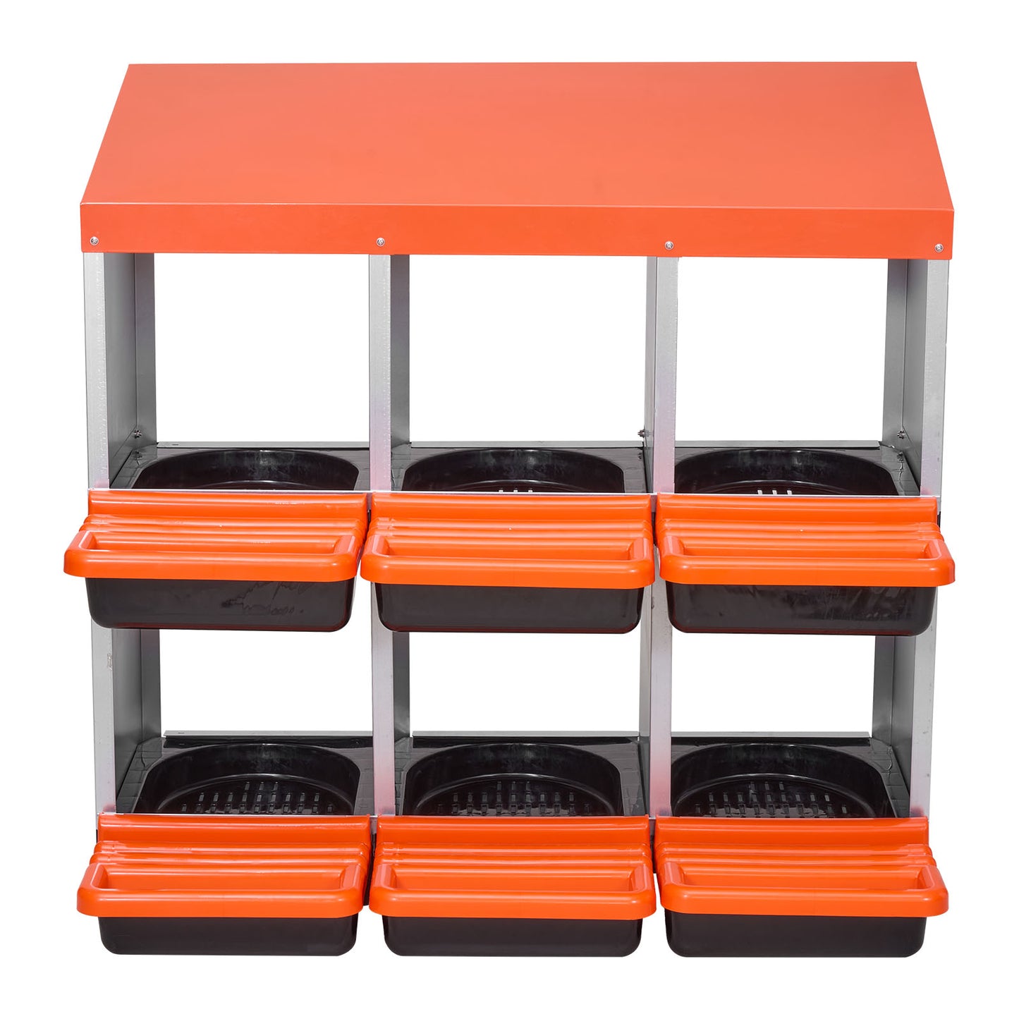 6-Compartment Chicken Nesting Box Metal Nest Box with Inclined Trays and Resting Platform 31.3 in.