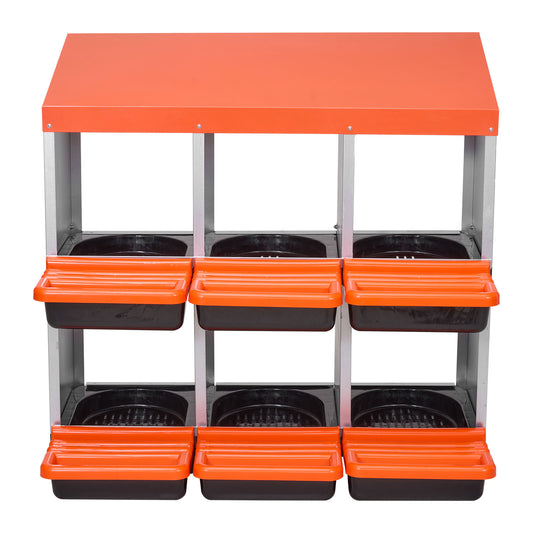 6-Compartment Chicken Nesting Box Metal Nest Box with Inclined Trays and Resting Platform 31.3 in.