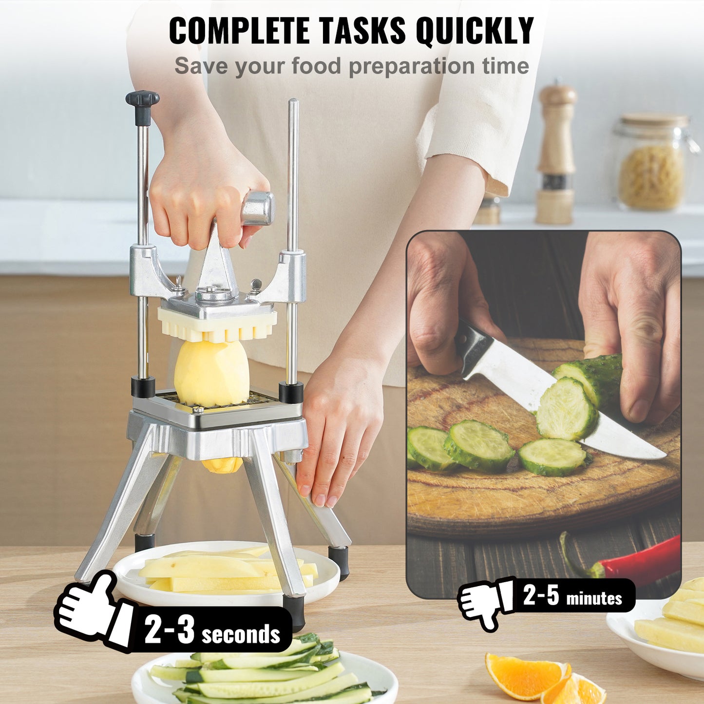 Commercial Vegetable Chopper 0.25 in. Blade, Heavy-Duty French Fry Cutter and Potato Dicer, Stainless Steel Food Slicer