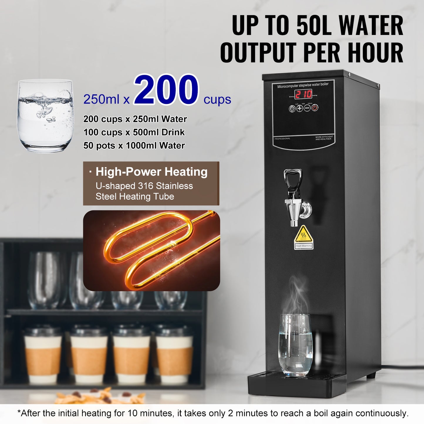 Commercial Water Boiler 20 L, 1500W Electric Hot Water Dispenser, 316 Stainless Steel, 50 L/Hour Fast Heating