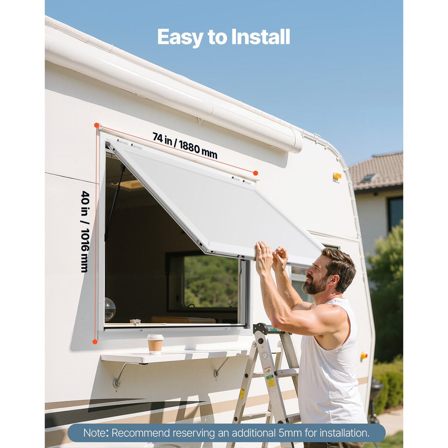 Concession Window 74 x 40 in., Aluminum Service Window for Food Truck, 85 Degree Awning Door, Hydraulic