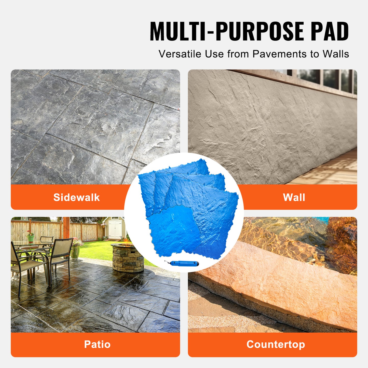 Concrete Stamps Mat, 36 x 36 in  18 x 18 in, 4 pcs Concrete Texturing Skin Polyurethane Stamp Stone Tile Texture Mat, Slate floor Imprint Seamless Stamp Concrete Molds for Outdoor Decorative