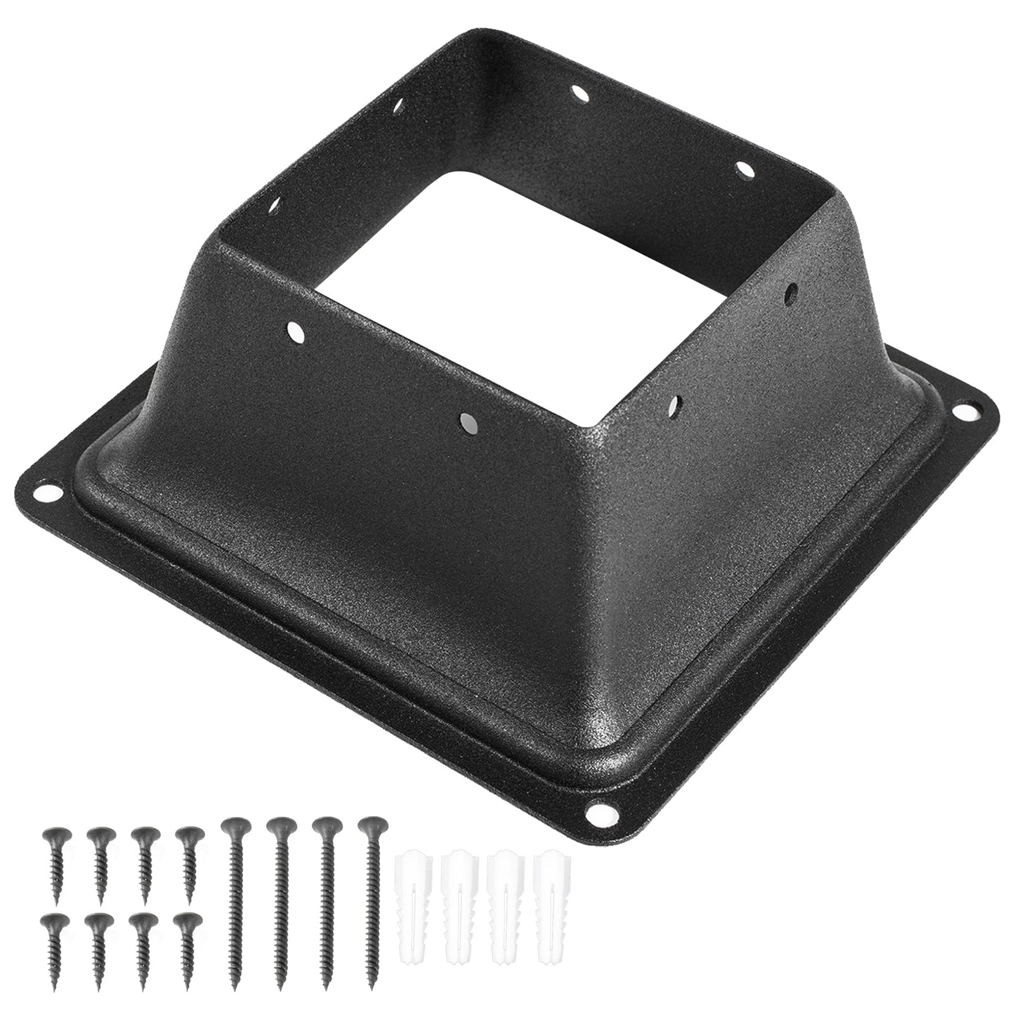 Deck Post Base 5 PCS Post Base Skirt 4x4 (Actual 3.38x3.38) Post Support Flange 2.5LBS Deck Post Skirt Black Powder-Coated Decking Post Base with Thick Steel for Deck Supports Porch Railings