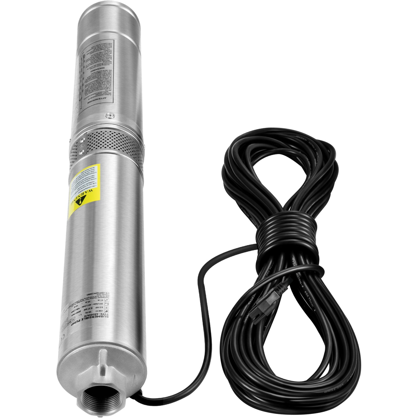 Deep Well Submersible Pump, 1HP 230V/60Hz, 37gpm Flow 207ft Head, with 33ft Electric Cord, 4 Stainless Steel Water Pump for Industrial, IrrigationHome Use, IP68 Waterproof Grade
