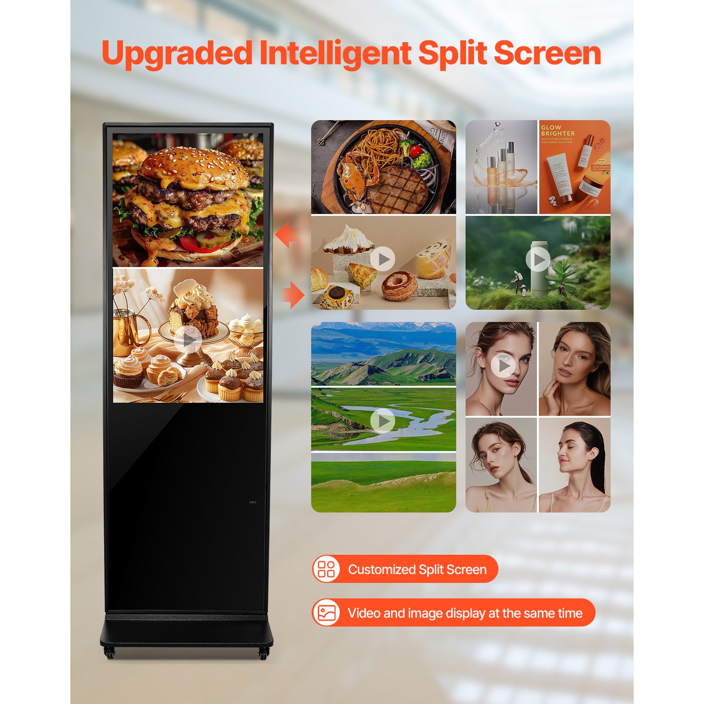 43 in. Digital Signage Display, Floor Standing Advertising Kiosk, 2K LCD, Android 11, Remote Control, WiFi/HDMI/USB