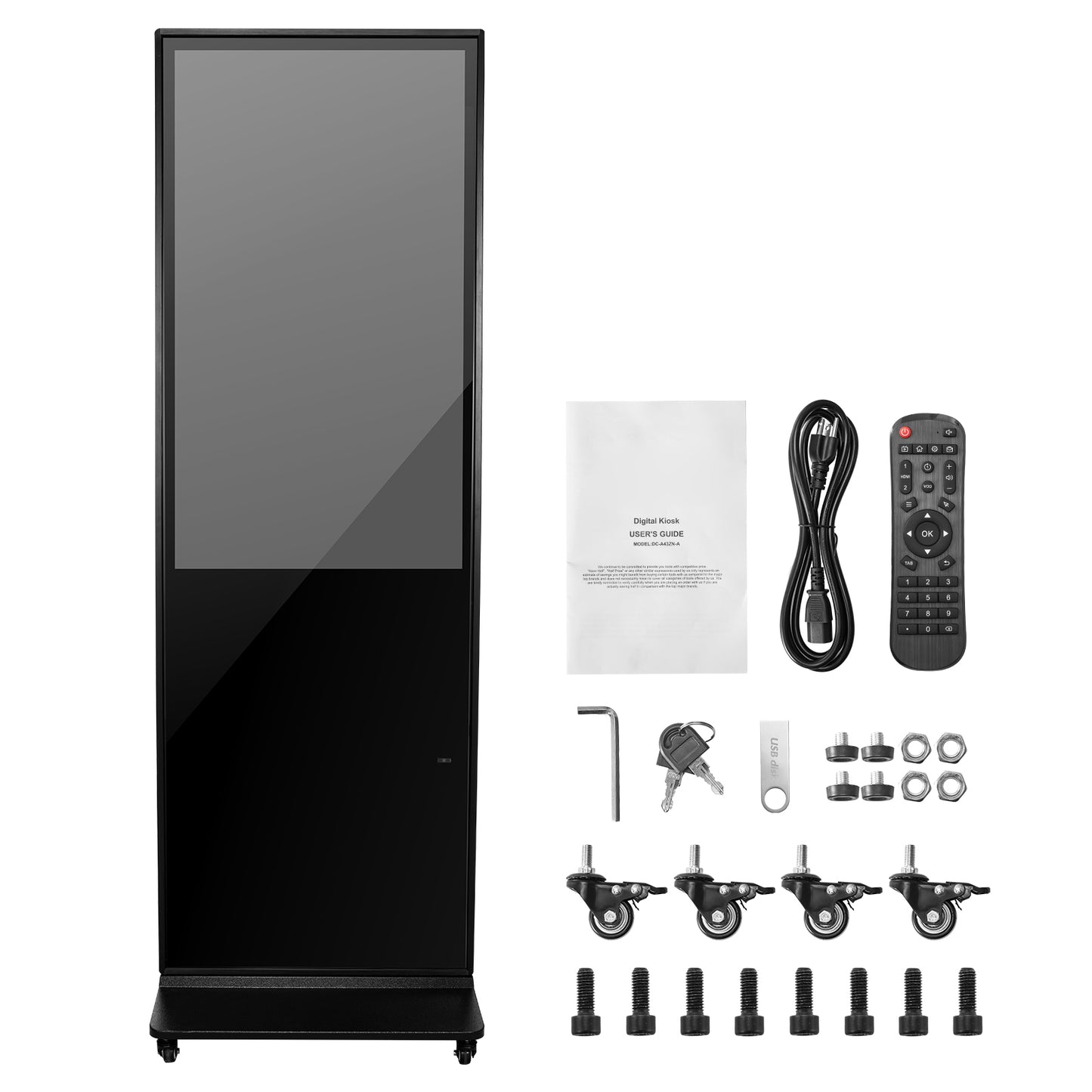 43 in. Digital Signage Display, Floor Standing Advertising Kiosk, 2K LCD, Android 11, Remote Control, WiFi/HDMI/USB