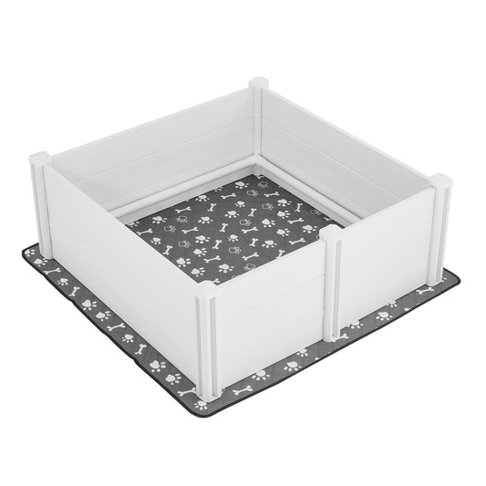 Whelping Box 48 x 48 x 18.1 in. PVC Puppy Playpen with Adjustable Door and Washable Pee Pad, Milk White
