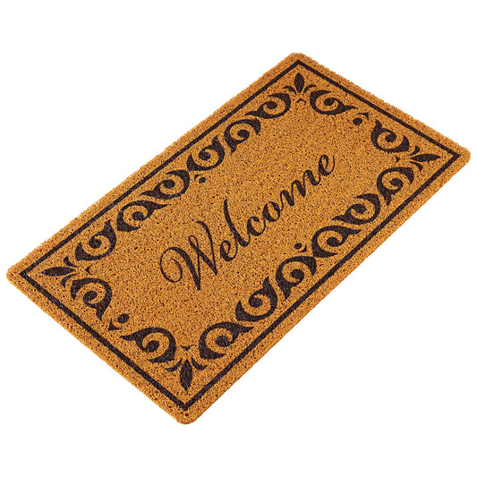 29.5 x 17 in. Coir Door Mat, All-Weather Welcome Doormat, Non-Slip PVC Back, Low-Profile Faux Coir Entry