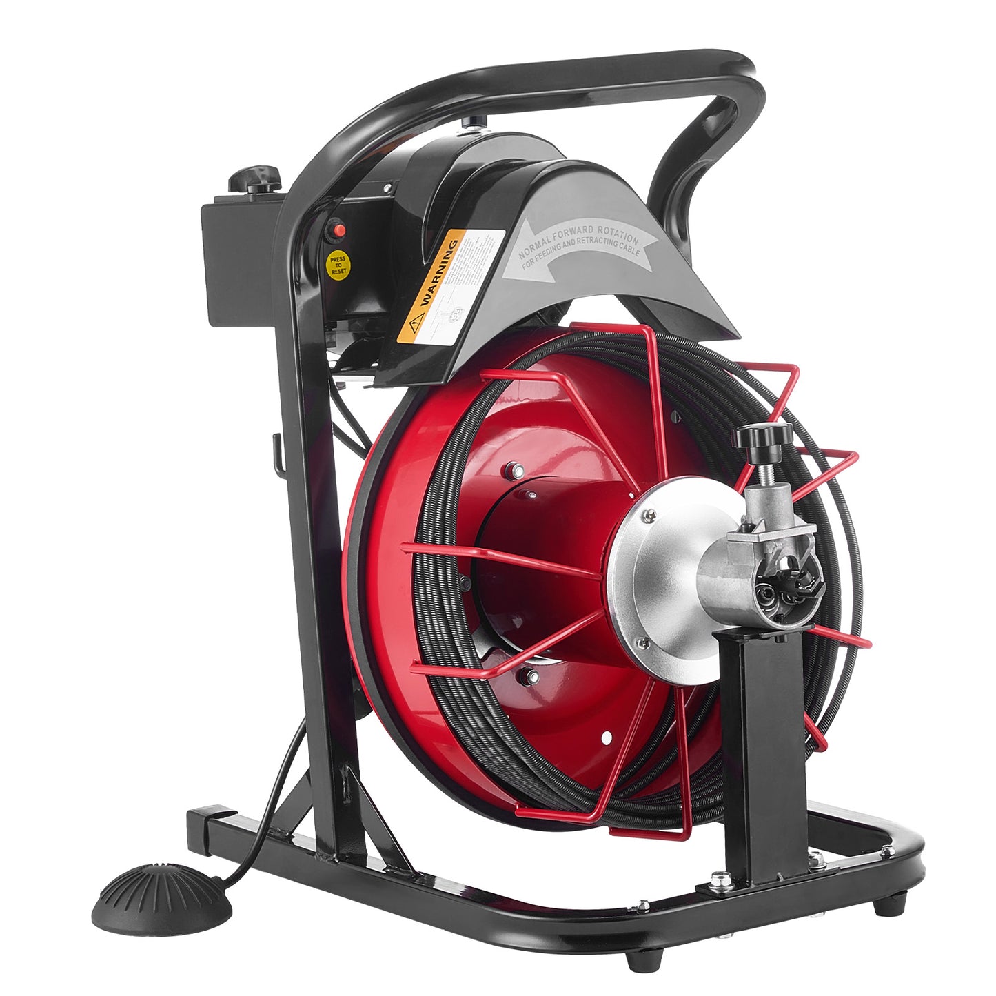 Drain Cleaner Machine 50 FT x 5/16 Inch, Auto Feed Sewer Snake Auger with 4 Cutters  Air-Activated Foot Switch for 2in to 4in Pipes