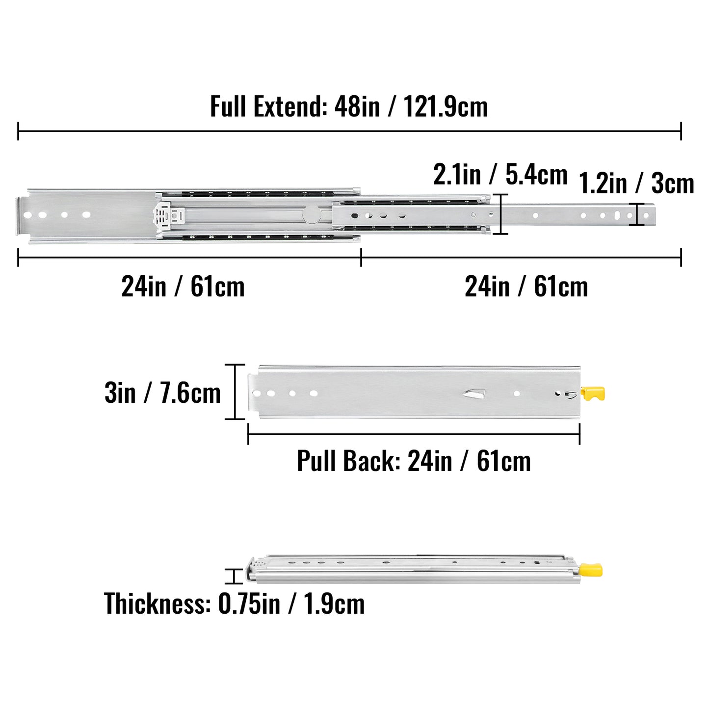 Heavy Duty Drawer Slides 24 Length, Locking Drawer Slides 500lbs Load Capacity Long Full Extension Drawer Slide 1 Pair Side Mount Ball Bearing Drawer Glides Push to Open Drawer Runners Rail