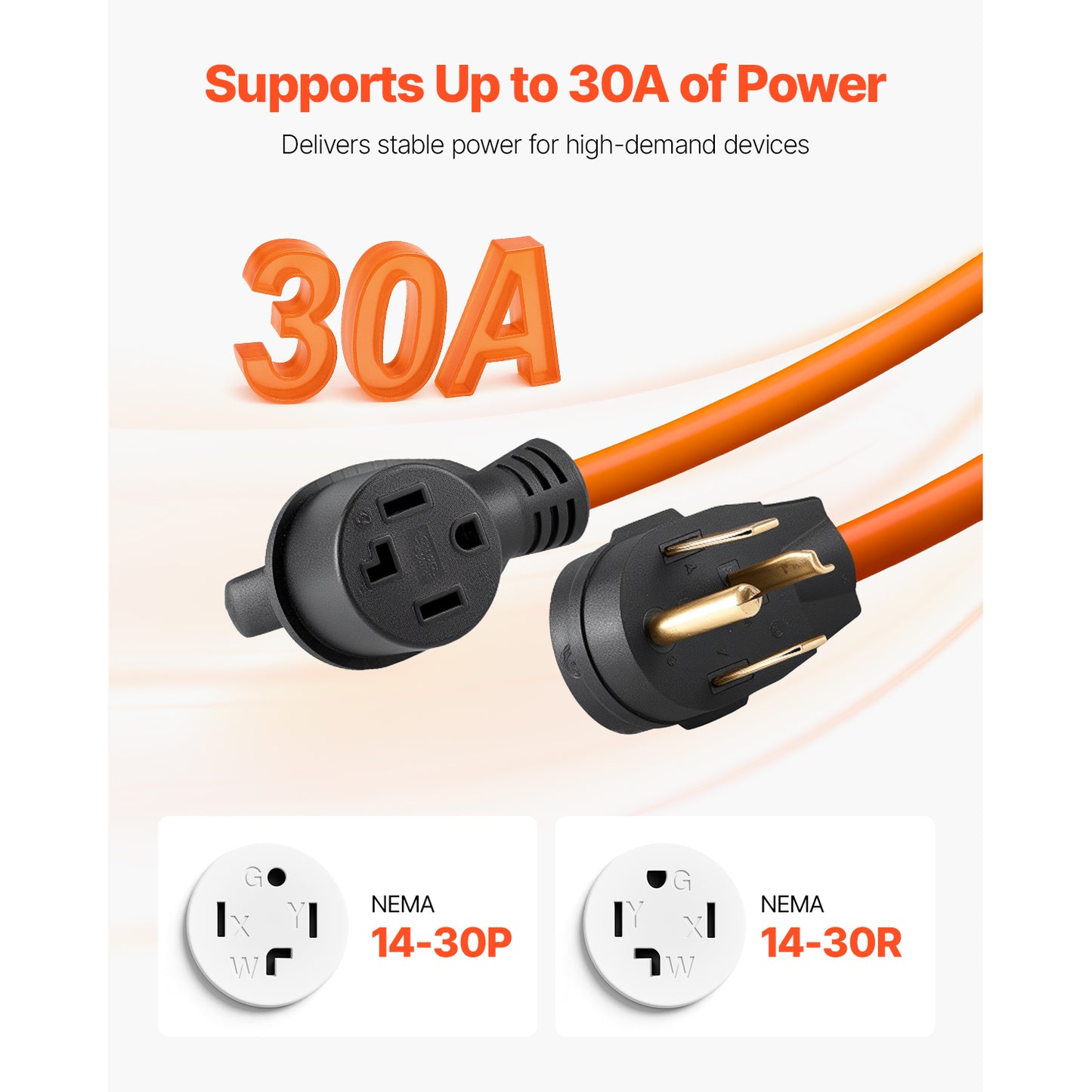 50 ft Indoor Dryer Extension Cord with Orange, NEMA 14-30P to 14-30R, 4-Prong, 10AWG
