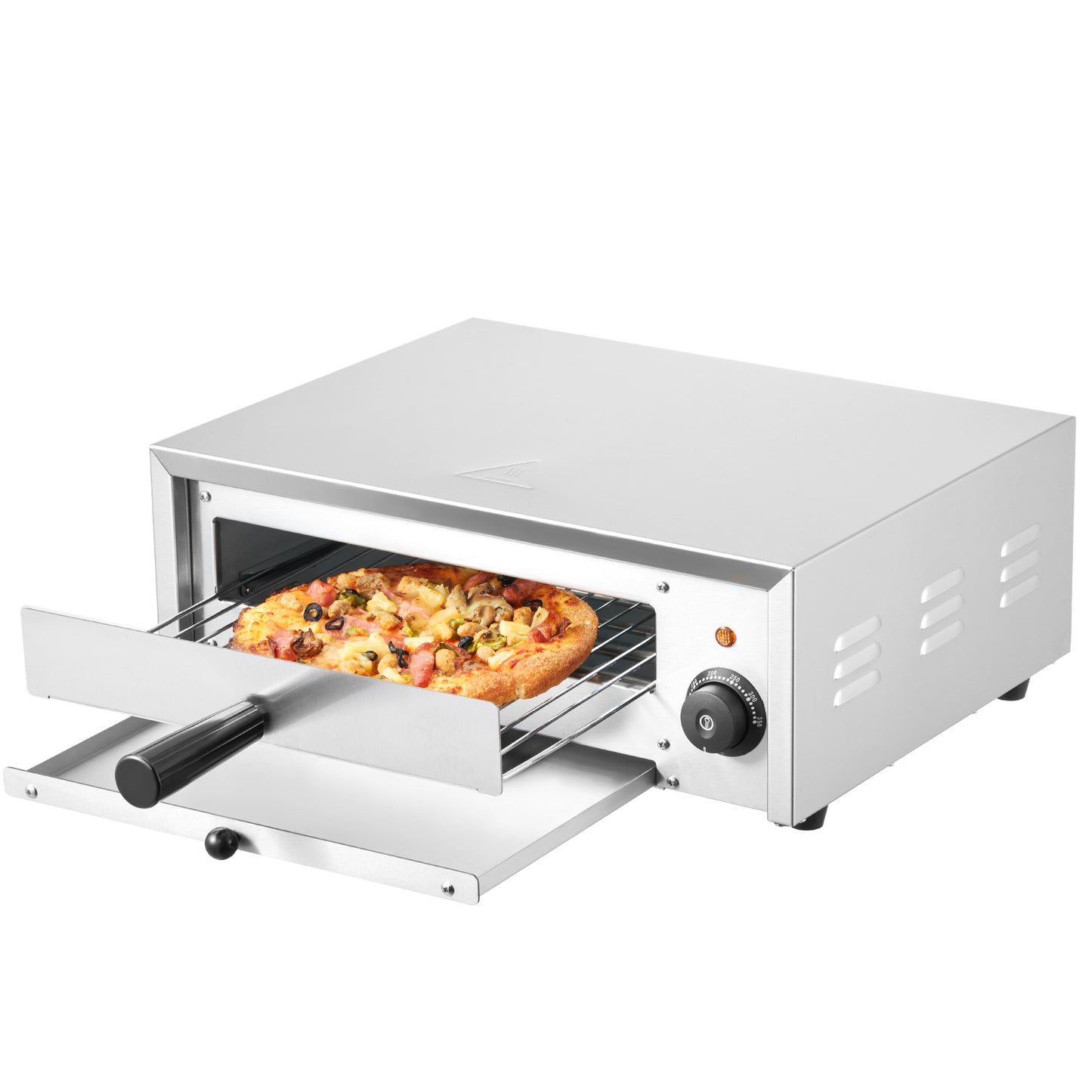 Countertop Electric Pizza Oven 12 in., 1500W, 32 to 572 deg F Stainless Steel Pizza Maker with Crumb Tray