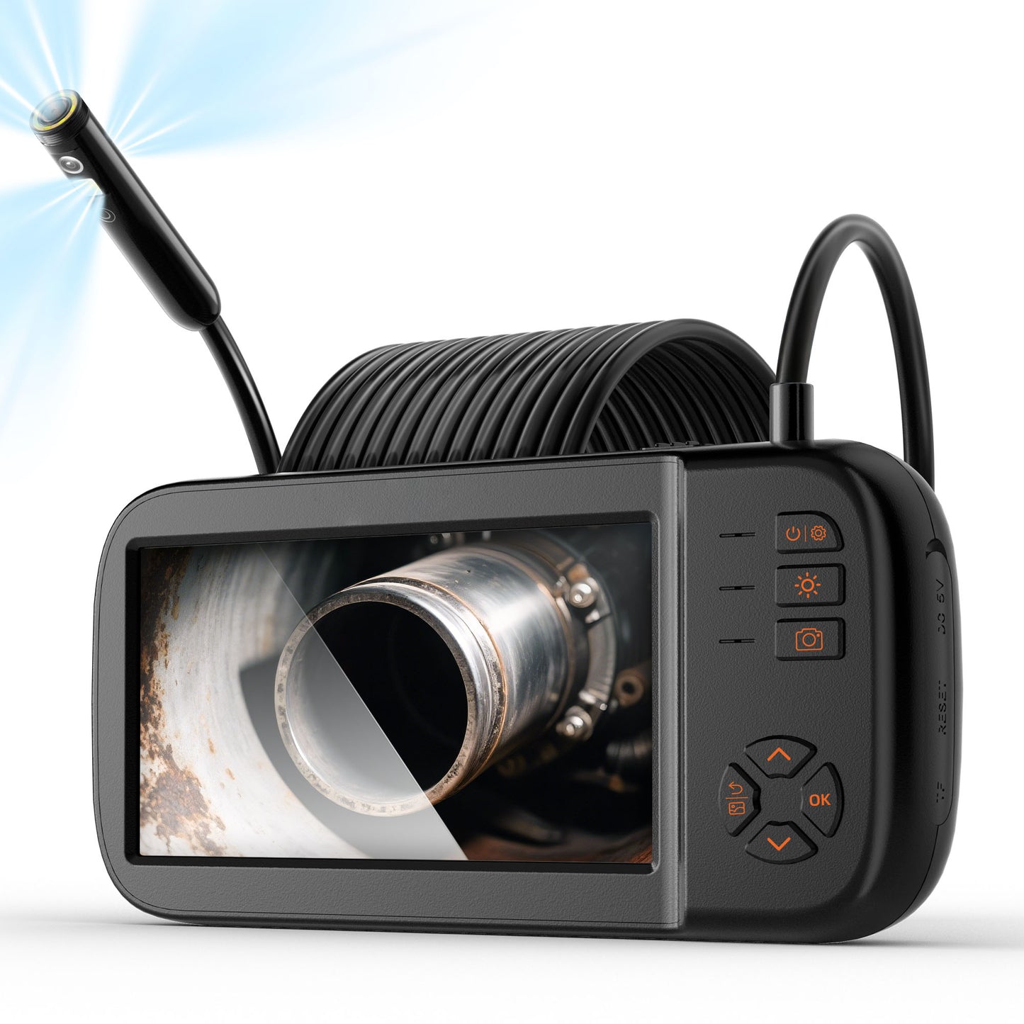 Borescope Camera, Triple Lens Endoscope Camera with Light, 4.5in Screen 1080P Inspection Camera with 10 LED Light, IP67 Waterproof Drain Snake Camera for Auto, Plumbing (16.5FT Cable, 32GB Card)