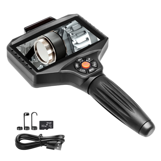 Triple Lens Borescope, 5in IPS Screen Inspection Camera with Lights, 8X Zoom 1080P HD Split Screen, 10 LED Lights Scope Endoscope Camera for Automotive, Plumbing(16.5FT Cable, 32GB Card)