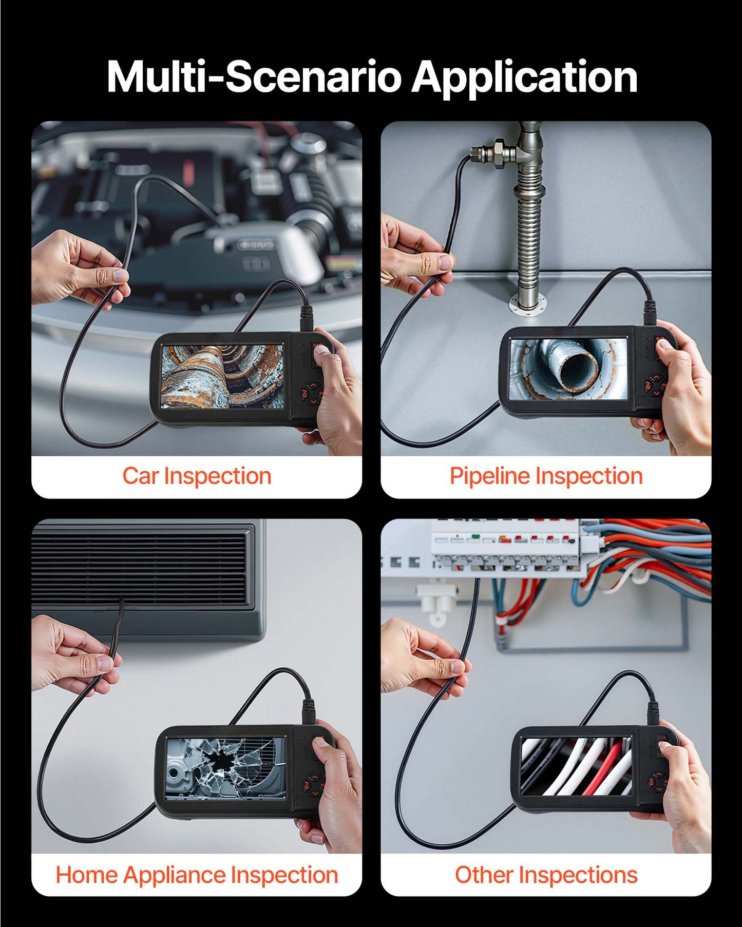 Borescope Camera, Triple Lens Endoscope Camera with Light, 4.5in Screen 1080P Inspection Camera with 10 LED Light, IP67 Waterproof Drain Snake Camera for Auto, Plumbing (16.5FT Cable, 32GB Card)