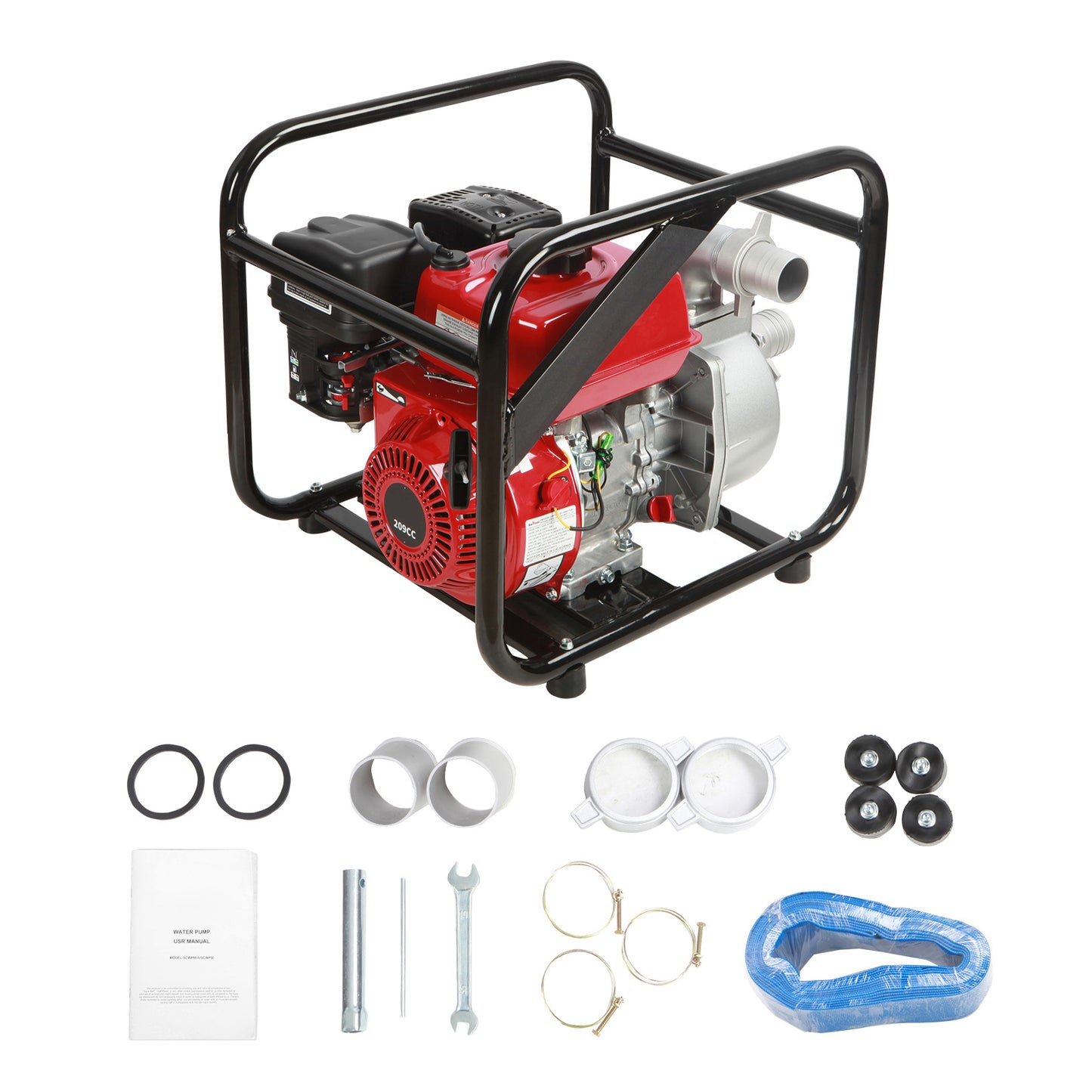 Gasoline Engine Water Pump, 2-inch, 7HP 142 GPM, 148ft Lift, 22ft Suction, 4-Stroke Gas Powered Trash Water Transfer Pump Portable High Pressure with 25ft Hose for Irrigation Pool, EPA Certified