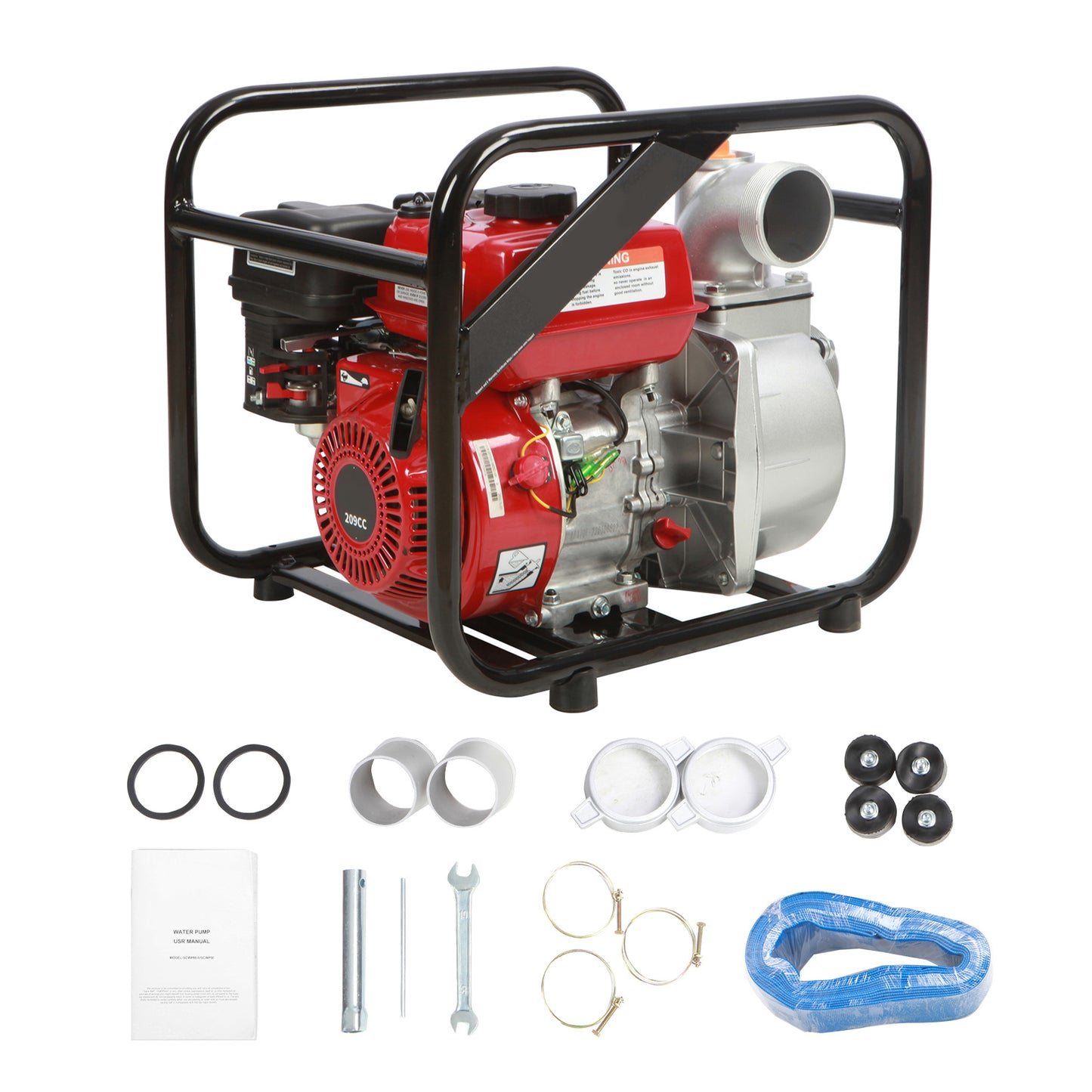 Gasoline Engine Water Pump, 3-inch, 7HP 265 GPM, 142ft Lift, 22ft Suction, 4-Stroke Gas Powered Trash Water Transfer Pump Portable High Pressure with 25ft Hose for Irrigation Pool, EPA Certified