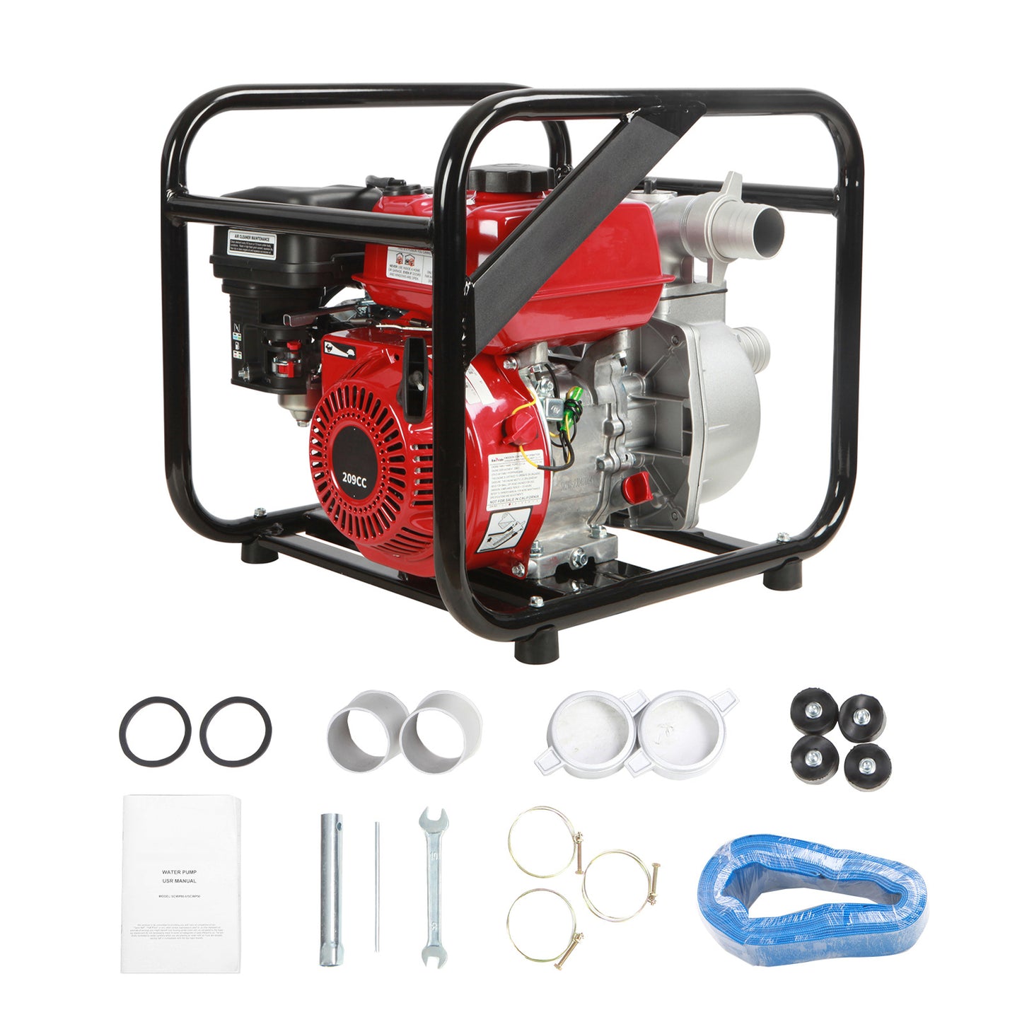 Gasoline Engine Water Pump, 2-inch, 7HP 142 GPM, 148ft Lift, 22ft Suction, 4-Stroke Gas Powered Trash Water Transfer Pump Portable High Pressure with 25ft Hose for Irrigation Pool, EPA Certified