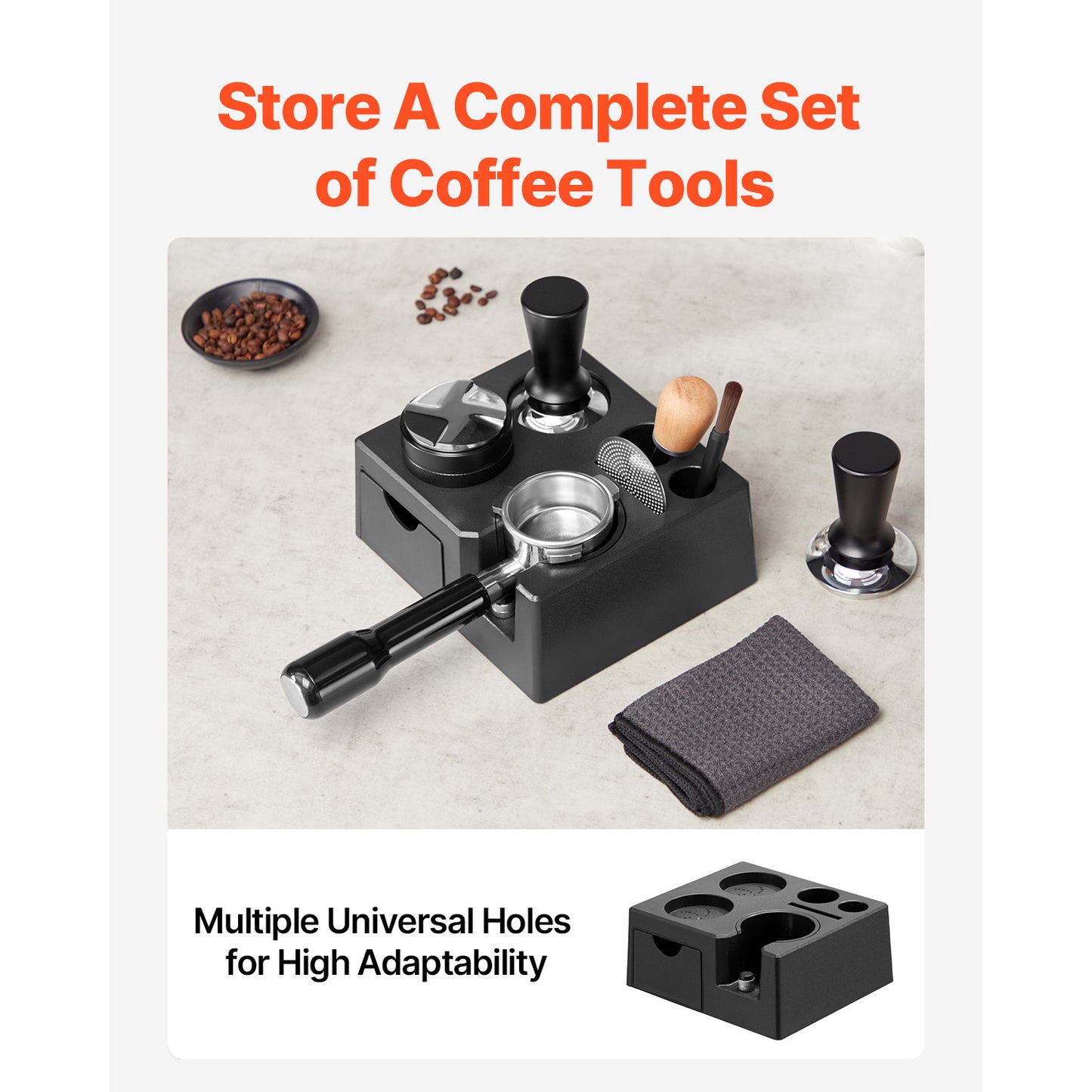 Espresso Tamping Station, 7-in-1 Coffee Knock Box with Detachable Slot, Non-Slip Base, Fits 51 to 58 mm Portafilters
