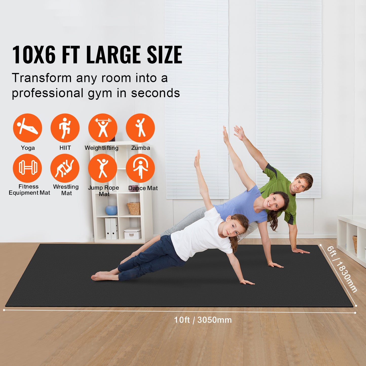 10x6 ft. Extra-Large Yoga Exercise Mat 7mm Thick Non-Slip PVC, 3-4 Person Fitness Pad with Bag and Strap