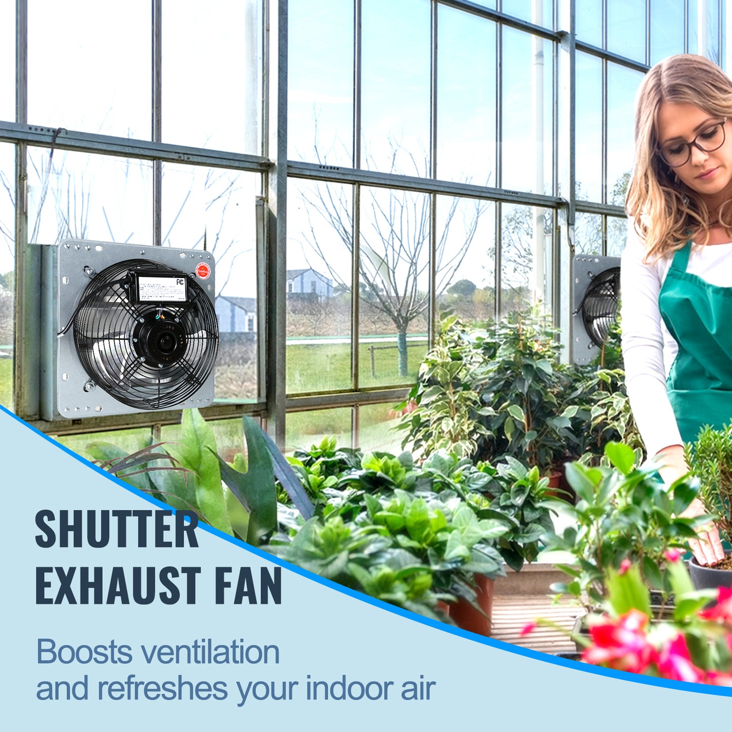 10Shutter Exhaust Fan, High-speed 820 CFM, Aluminum Wall Mount Attic Fan with AC-motor, Ventilation and Cooling for Greenhouses, Garages, Sheds, Shops, FCC